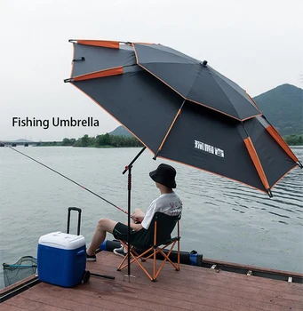 Риболовен Чадър Двуслойни Сгъваем Слънцезащитен Анти-UV Чадър, Непромокаем Сенник Многофункционален Сгъваем Дъждовна Риболовен Чадър