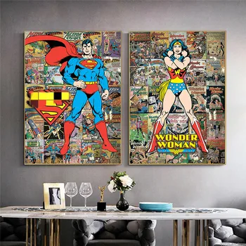 Marvel Графити Плакат с Комиксами Супергерой Жената-Чудо Капитан Америка Платно Картина Стенен Декор Скандинавски Стенопис за Начало Декор на Стаята
