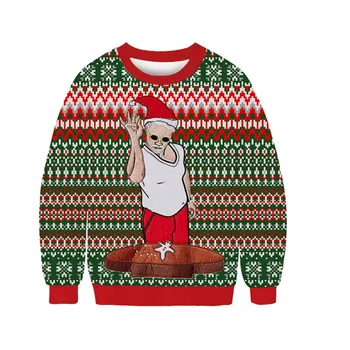 Мъже, Жени Грозни Коледен Пуловер Пуловер Кръгъл Отвор Коледни Жилетки 3D Забавни Пуловери С Принтом Дядо Коледа Коледни Скок Върховете